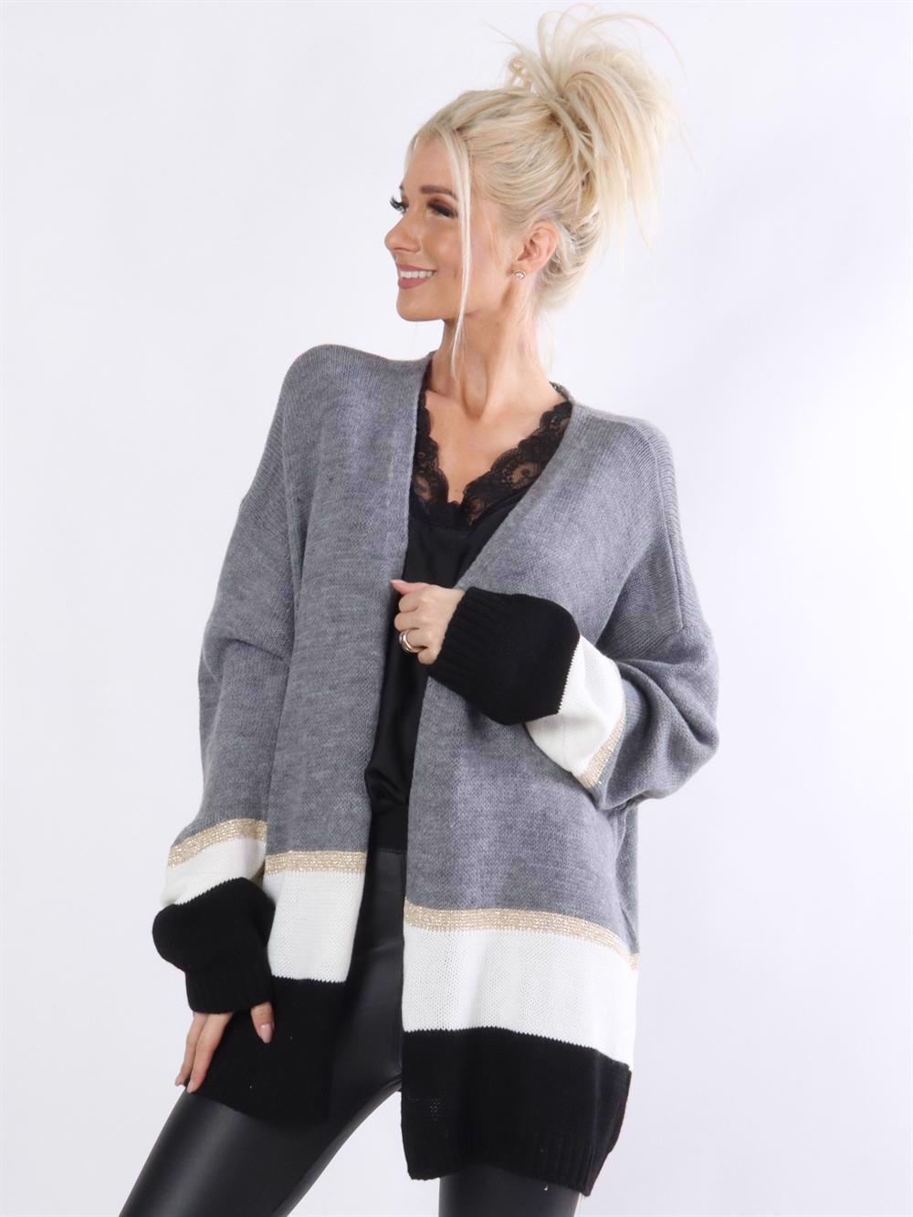 Emma - Stickad kofta med guld och vita ränder